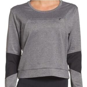Zella Crewneck Zip Cut Out Mesh Elbow Spandex Gray Athleisure Workout Sweatshirt